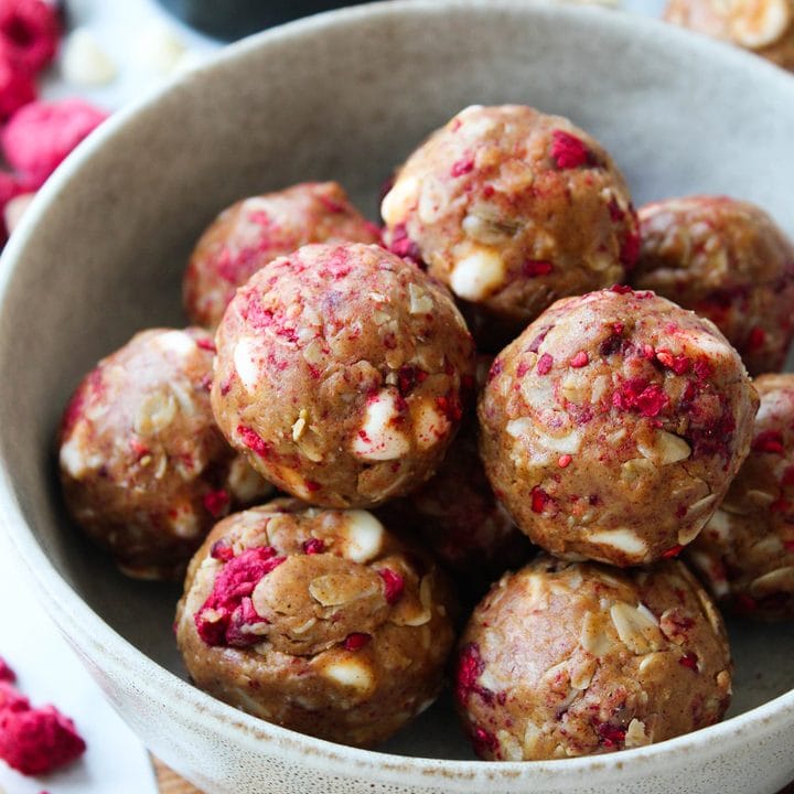 White Chocolate Raspberry Protein Balls