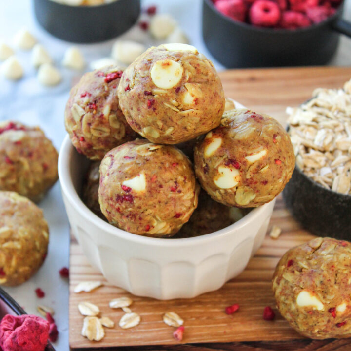 White Chocolate Raspberry Protein Balls