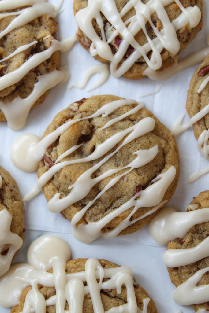 Maple brown sugar cookies drizzled with creamy maple icing