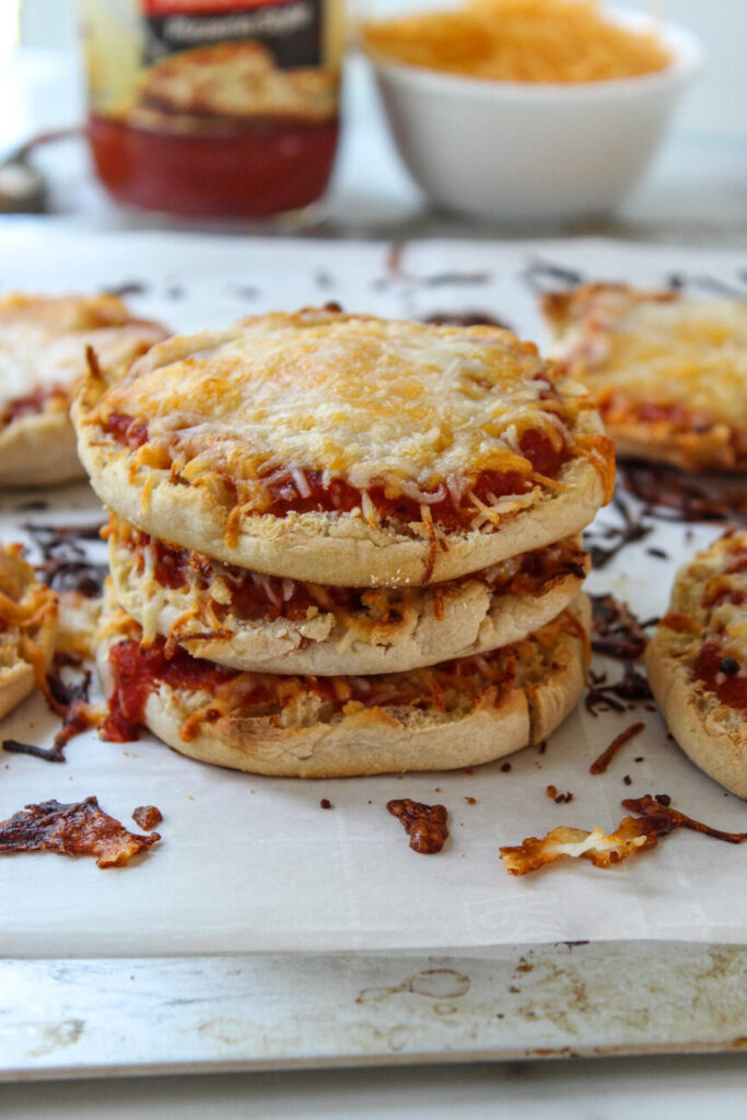 Quick English muffin pizzas made with simple ingredients