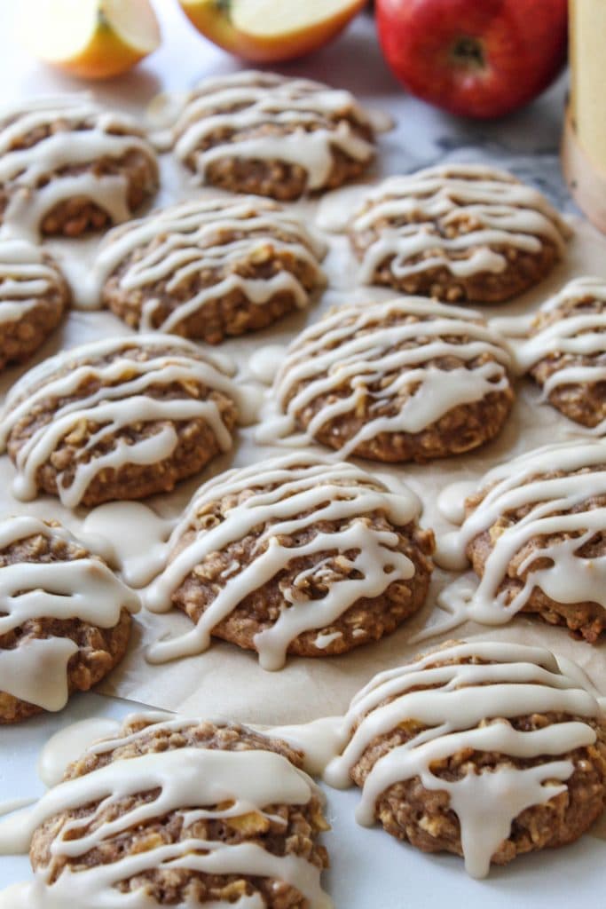 Apple cinnamon oatmeal cookies with soft centers and crisp, golden edges