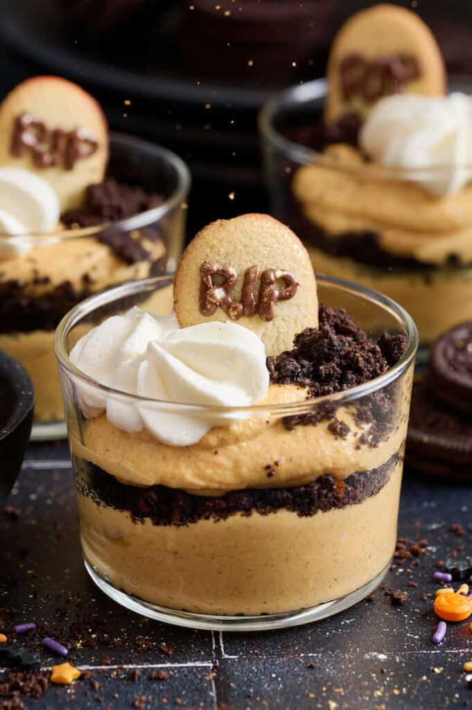 Graveyard Pumpkin Cheesecake Parfaits