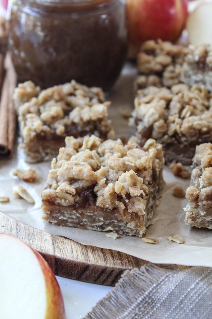 Apple butter crumble bars with a golden, cinnamon‑spiced oat topping
