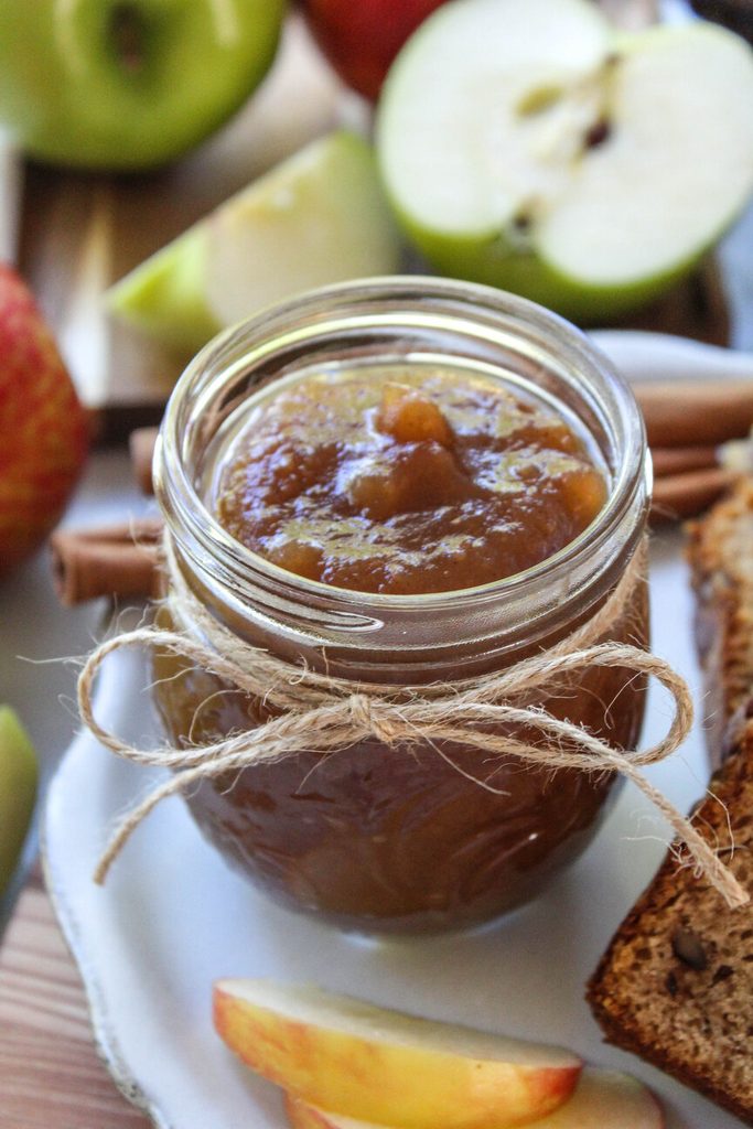 Homemade apple butter with deep caramelized color and smooth texture