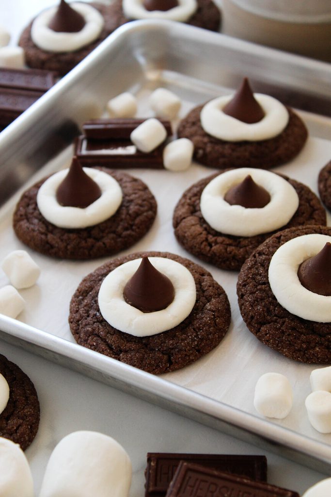 Close up of hot cocoa cookie blossoms